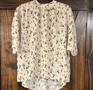 Elings Cream Abstract Print High Neck Tie Back Blouse